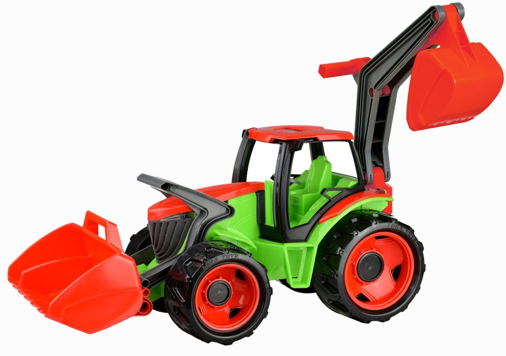Traktor s lyžicou a bagrom, zelenočervený